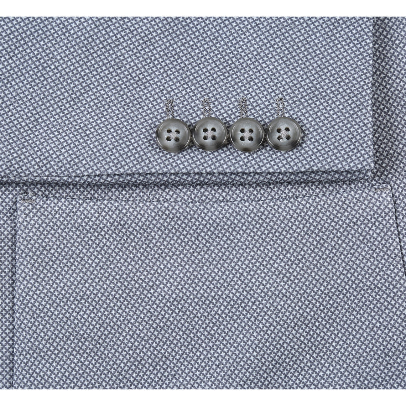 Introducing the Pellagio Gray Men's Half Canvas Blazer PS23-1: This elegant blazer by Pellagio features a sophisticated subtle texture in gray, accented by a floral-patterned lining and coordinating pocket square. It is designed with a notched lapel, two-button closure, two spacious front pockets, and includes a stylish lapel pin for an extra touch of flair.