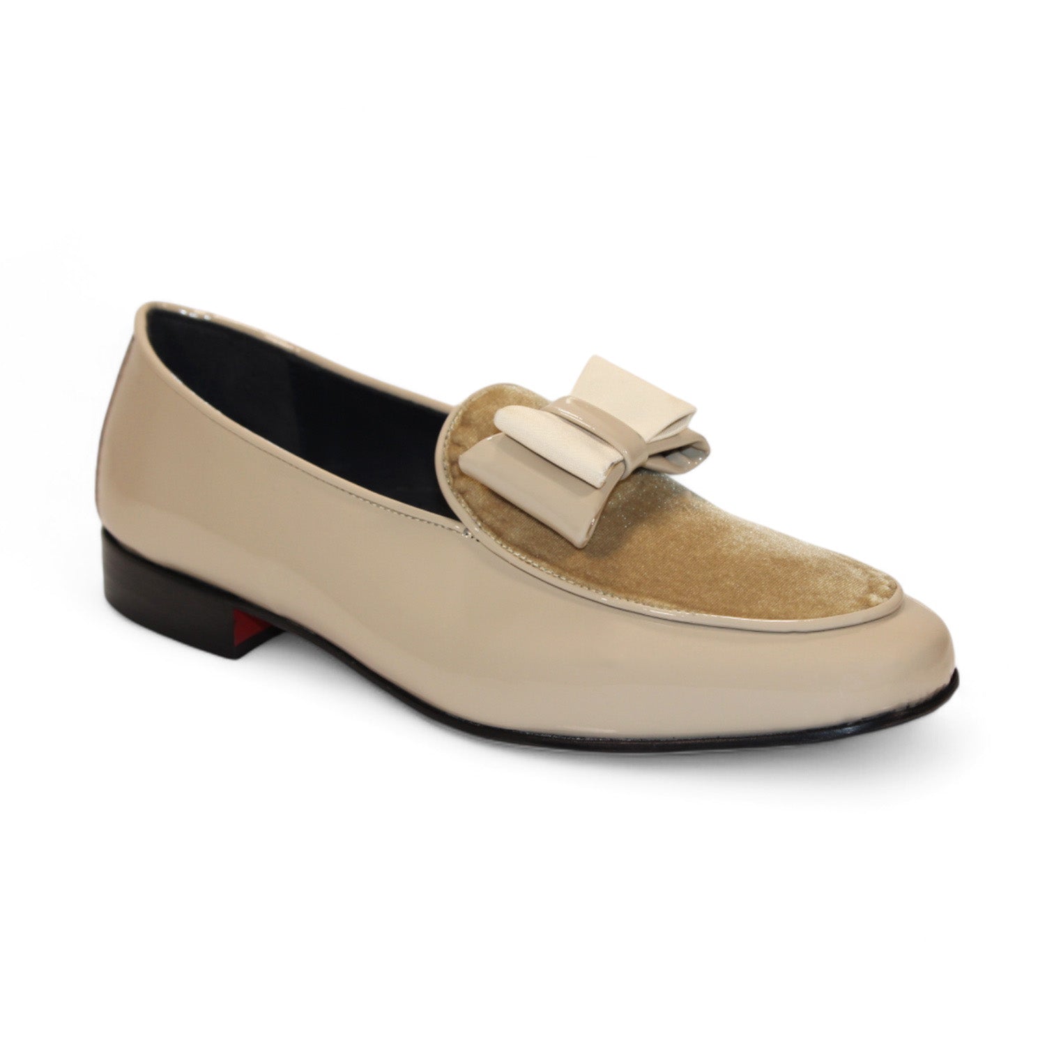 Introducing the Duca Di Matiste Amalfi (Beige), a sophisticated loafer crafted in Italy. It features a textured velvet upper, embellished with a decorative bow, and is designed with a sleek profile and low heel.