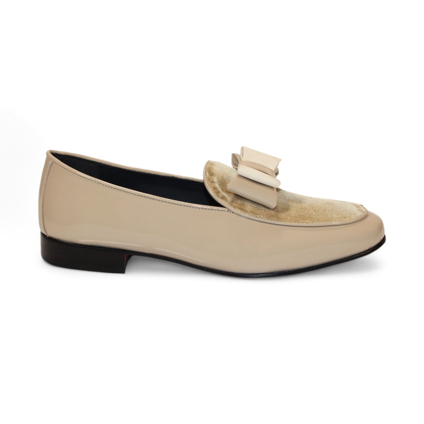 Introducing the Duca Di Matiste Amalfi (Beige), a sophisticated loafer crafted in Italy. It features a textured velvet upper, embellished with a decorative bow, and is designed with a sleek profile and low heel.