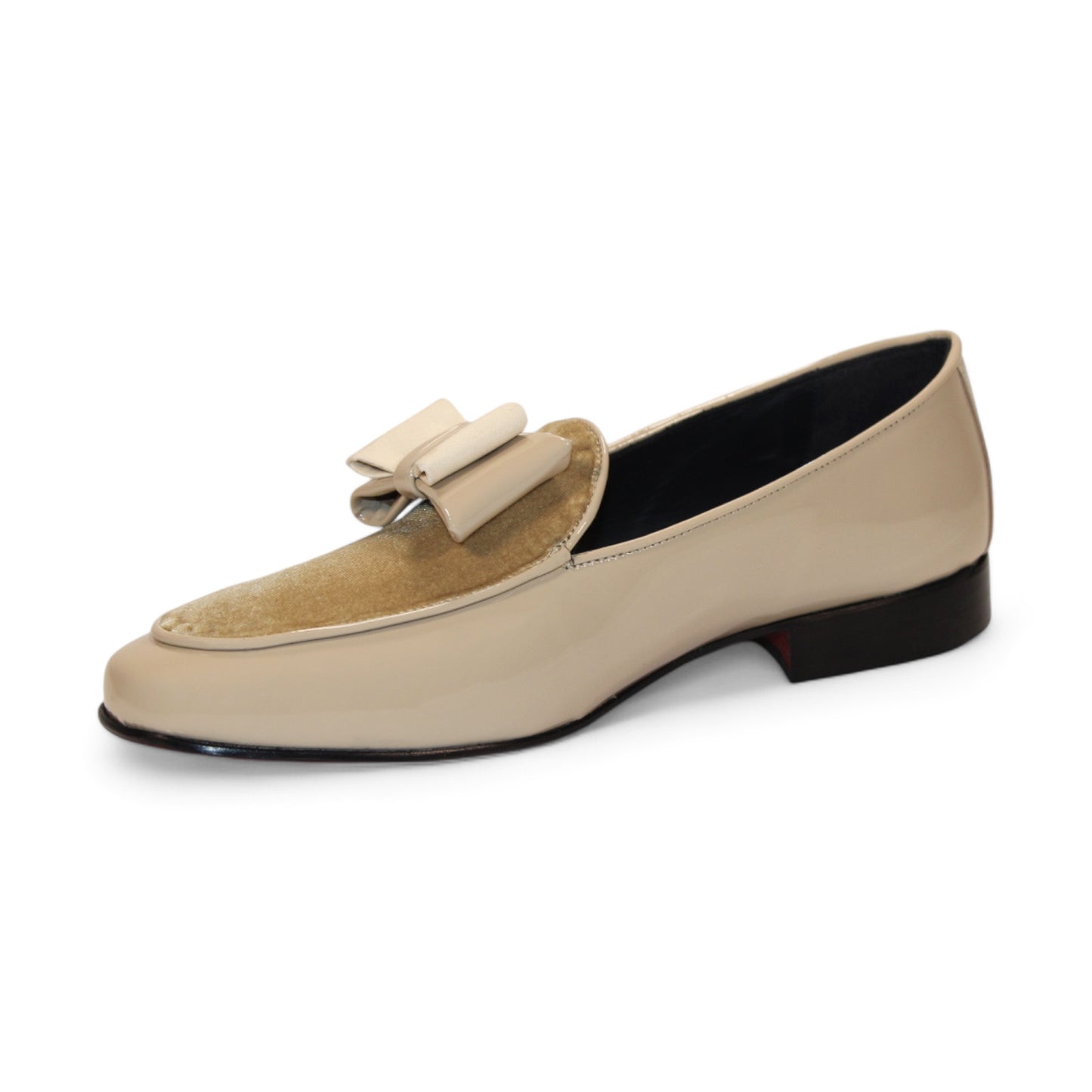 Introducing the Duca Di Matiste Amalfi (Beige), a sophisticated loafer crafted in Italy. It features a textured velvet upper, embellished with a decorative bow, and is designed with a sleek profile and low heel.