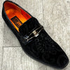 Exclusive Formal Dress Shoe Black Paisley with Buckle SL0096