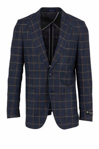 Canaletto Navy with Brown Windowpane Veneto/THP Slim Fit Half Lined, Bamboo Jacket CU2025318