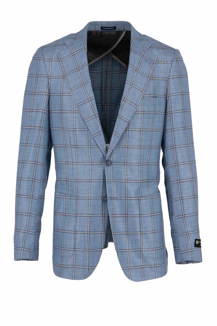 Canaletto Sky Blue with Gray Windowpane Veneto/THP Slim Fit Half Lined, Bamboo Jacket CU4743262