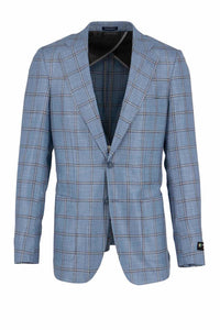 Canaletto Sky Blue with Gray Windowpane Veneto/THP Slim Fit Half Lined, Bamboo Jacket CU4743262