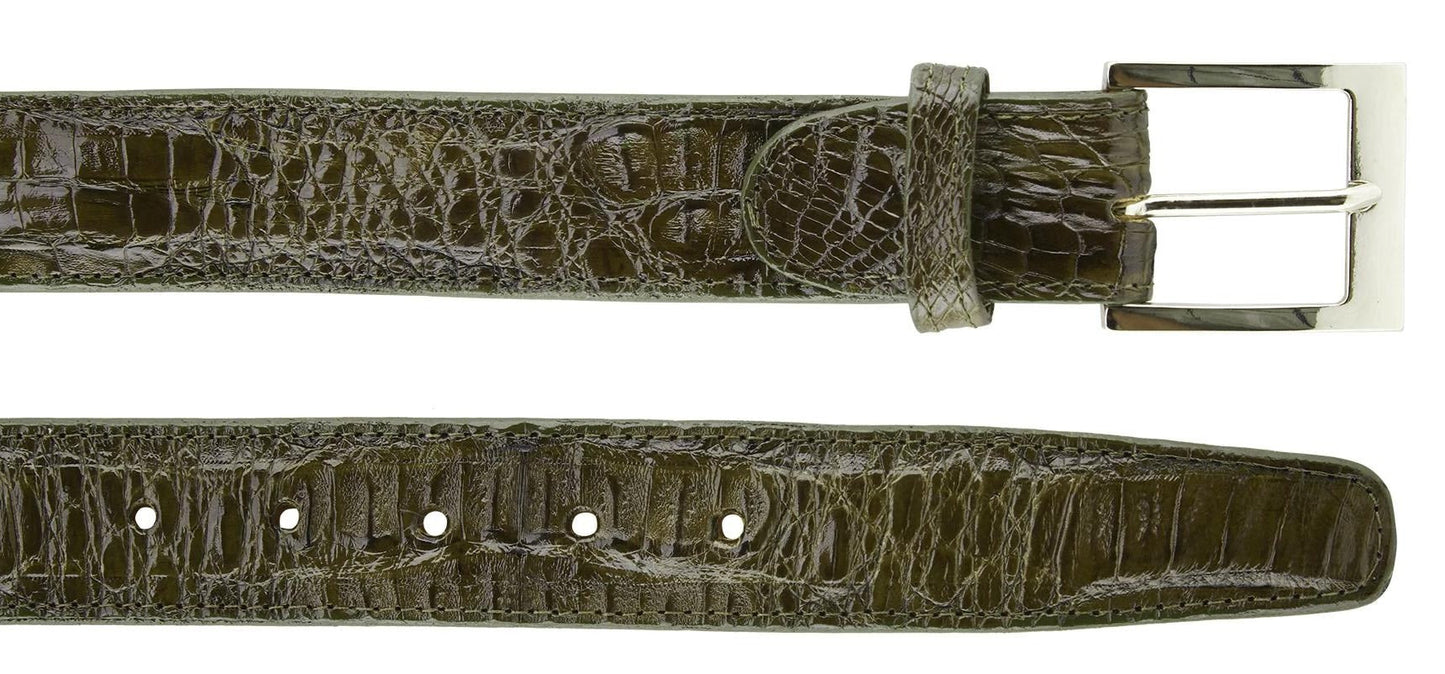 Belvedere's Caiman Crocodilus textured leather belt in blue features a silver buckle and multiple holes for easy adjustments.