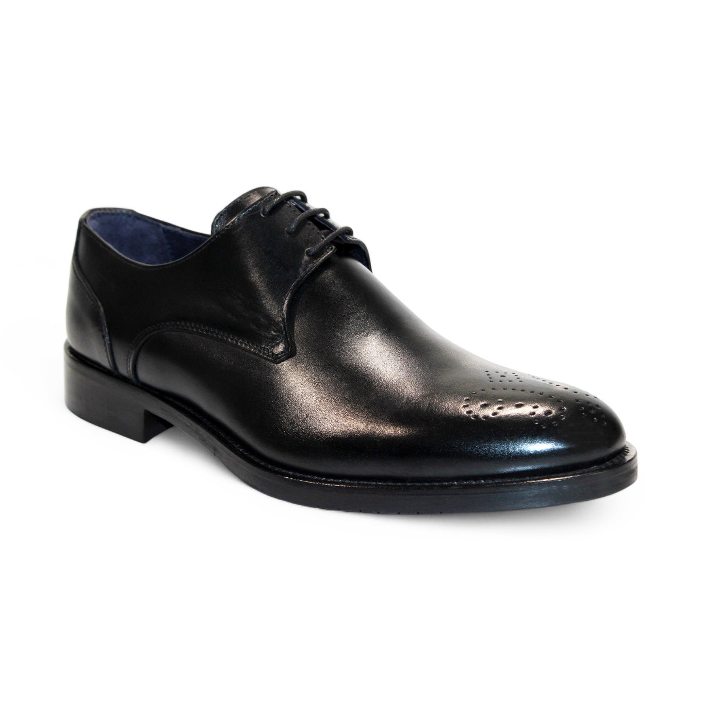 The Firmani David Black Shoes by Firmani showcase a perforated toe design and a classic lace-up closure, offering timeless style on a low heel.