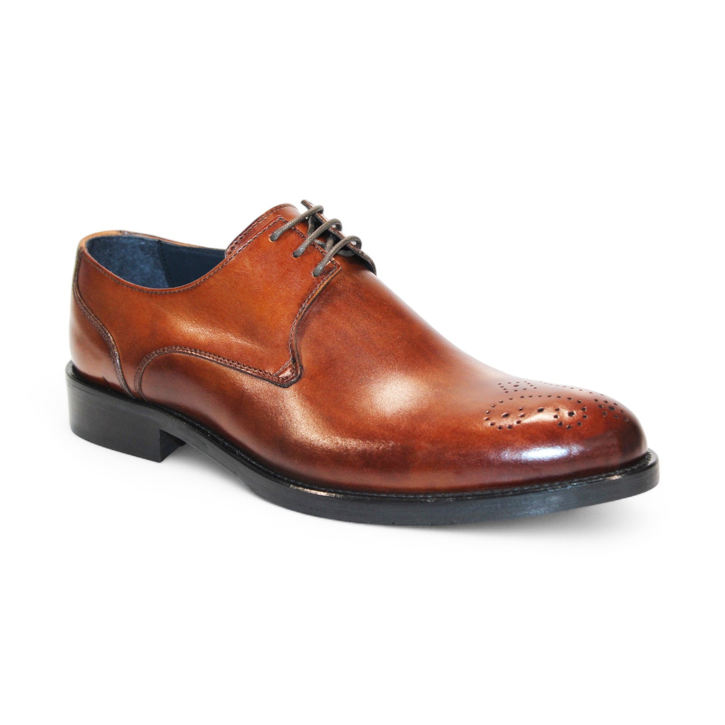 The Firmani David Brandy Shoes, made of brown leather, feature a classic lace-up design with decorative perforations on the toe, exuding a timeless style that even David would admire.