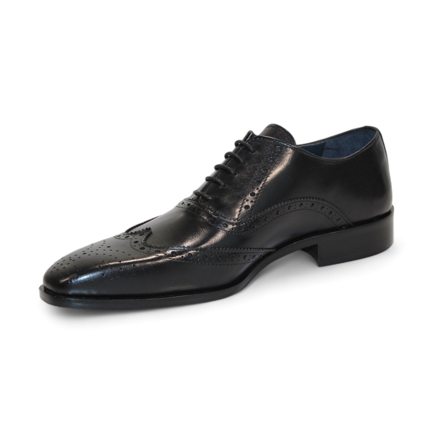 The Firmani Donald Black Shoes offer a sophisticated leather dress shoe featuring brogue detailing and a lace-up design, expertly crafted in Italy.