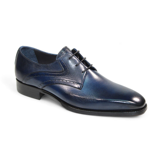 The Duca Di Matiste Forano (Navy) is a polished leather dress shoe in blue, featuring laces and a low heel, expertly crafted in Italy and showcased on a plain white background.