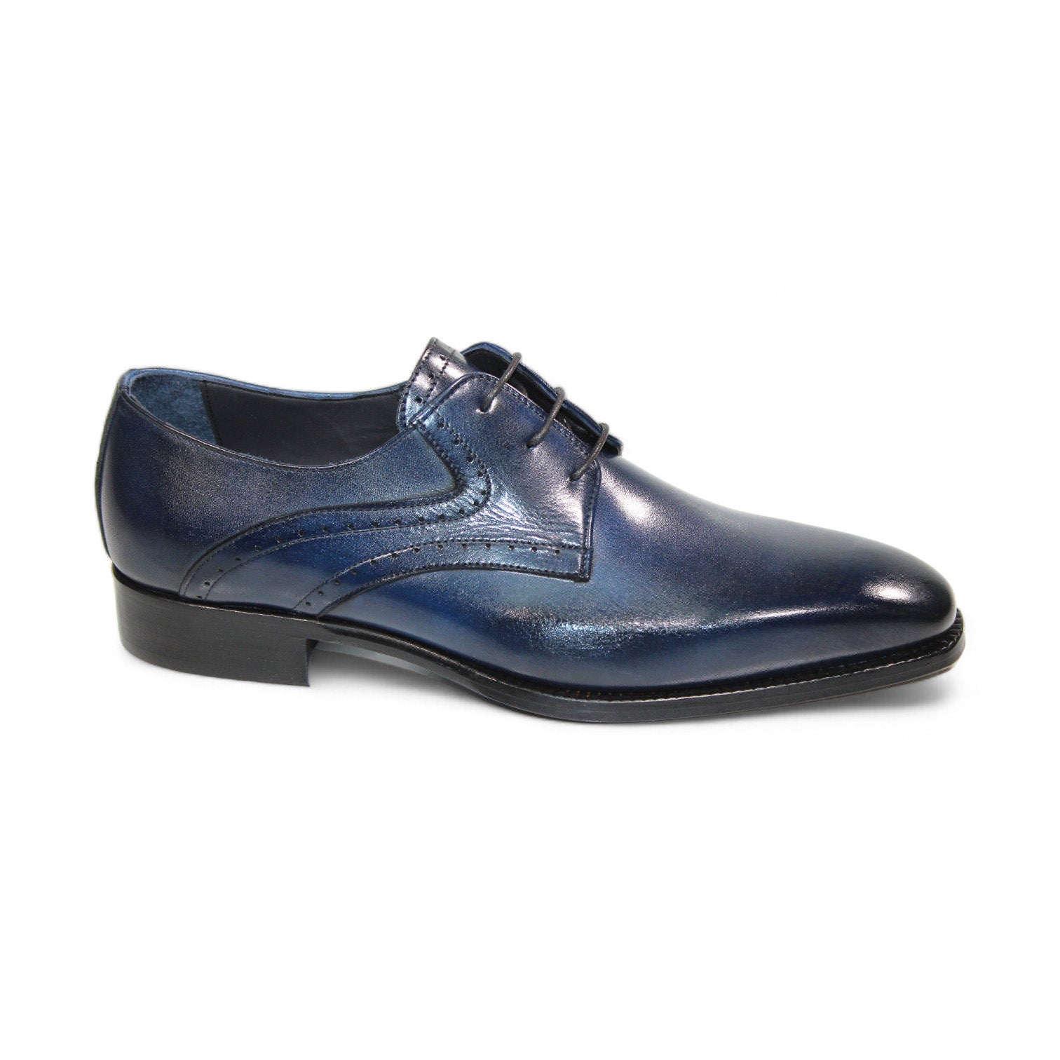 The Duca Di Matiste Forano (Navy) is a polished leather dress shoe in blue, featuring laces and a low heel, expertly crafted in Italy and showcased on a plain white background.