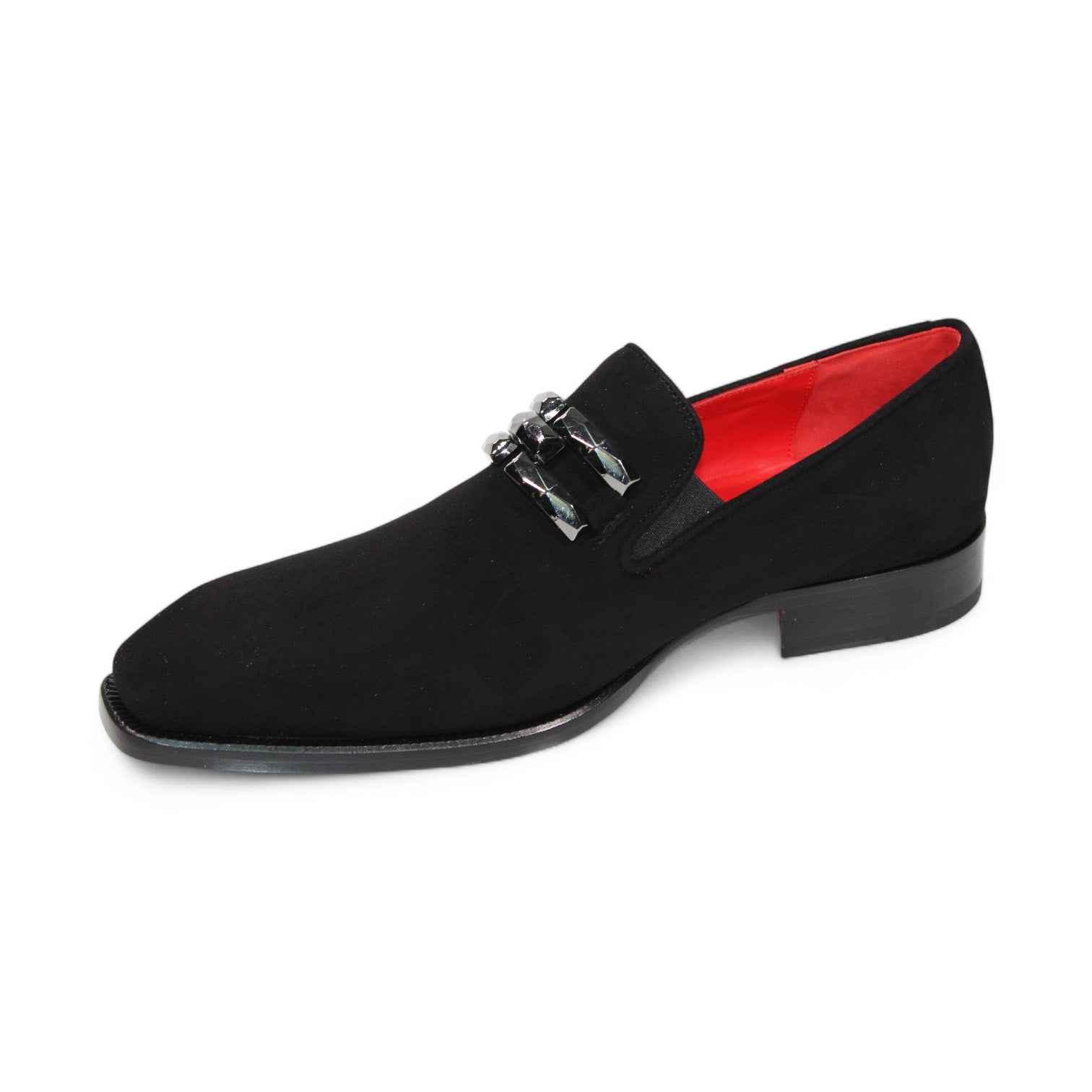 Introducing the Emilio Franco "Francesco" Black Shoes, crafted in Italy with luxurious black suede. These loafers boast a striking red interior and are adorned with an elegant silver ornament on top, reflecting true sophistication and style.