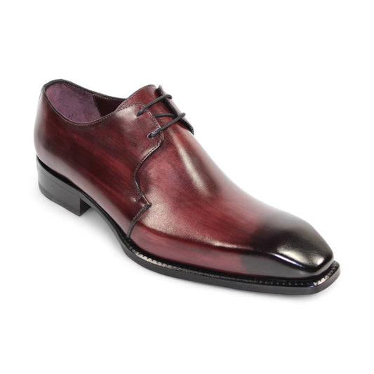 The Emilio Franco "Franco" Burgundy Shoes, crafted in Italy, boast a polished dark red leather finish with black gradient detailing and a lace-up design set against a clean white background.