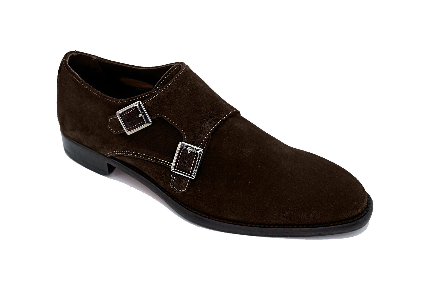 A GIOVACCHINI Francesco shoe in chocolate suede featuring silver buckles and a black sole, expertly crafted in Italy.