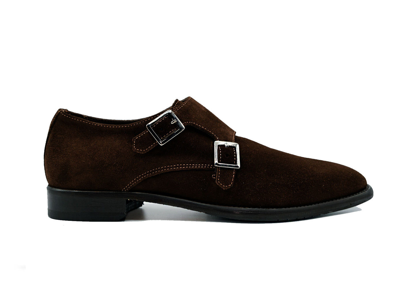 A GIOVACCHINI Francesco shoe in chocolate suede featuring silver buckles and a black sole, expertly crafted in Italy.