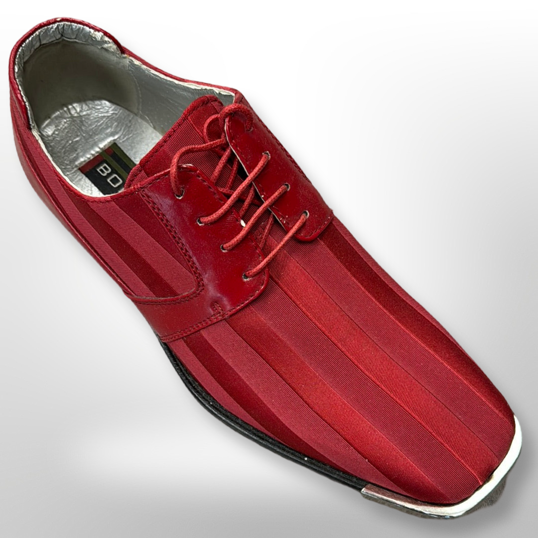 Fiesso's Shoe 3 in size 9.5 is a final sale item featuring a red color with a striped pattern, lace-up design, silver detail on the toe, and leather interior. Please note that exchanges or returns are not available for this item.