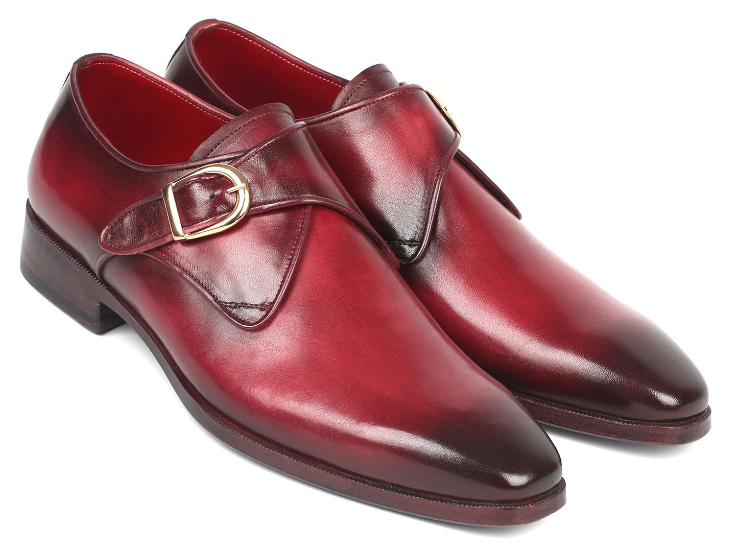 The Paul Parkman Single Monkstrap Shoes in Burgundy Leather - DW984P feature a polished finish with a buckle strap, low heel, and sleek design.