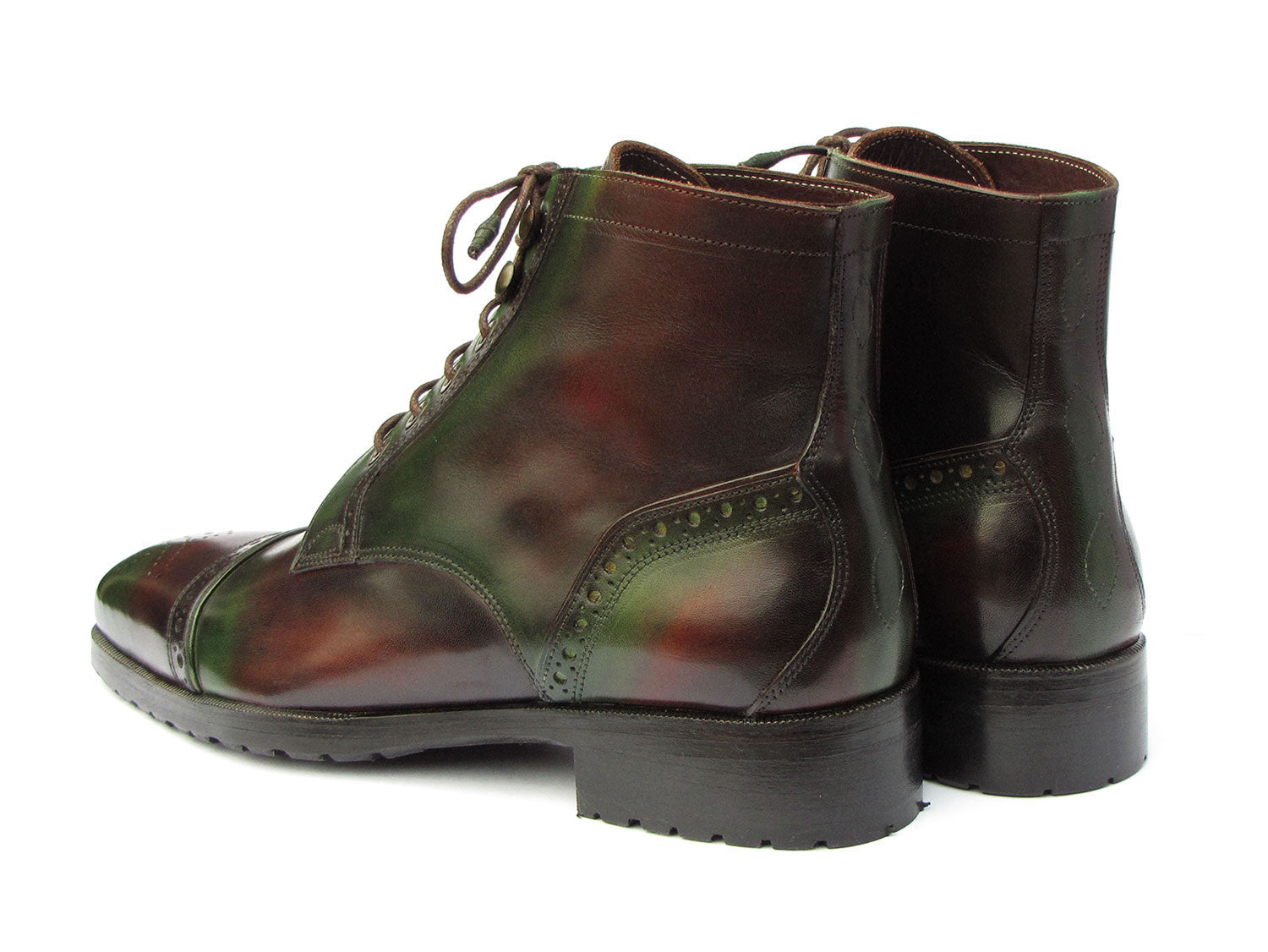 Paul Parkman Green & Brown Hand-Painted Cap Toe Boots BT9566-BRG