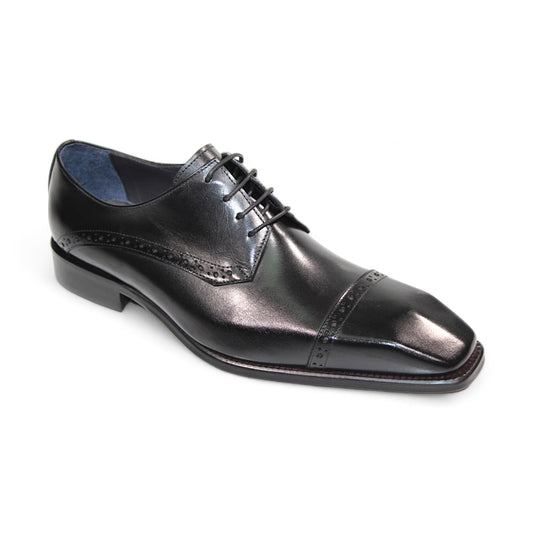 Duca Di Matiste Lombardi (Black) is a precisely crafted Italian shoe featuring black leather, brogue detailing, and a square toe.