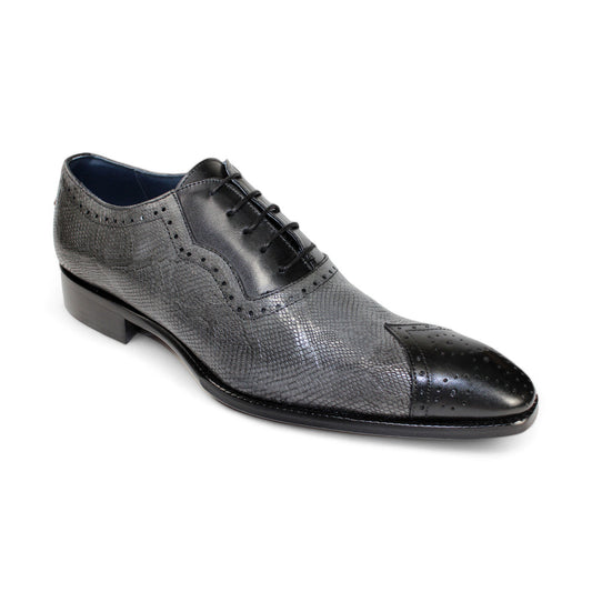 The Duca Di Matiste Marino in Black/Grey is a men's leather dress shoe featuring laces and decorative perforations, crafted in Italy.