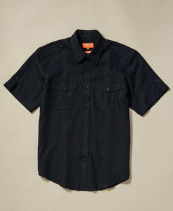 Inserch Premium Linen Short Sleeve Military Shirt SS718-01 Black