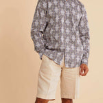 Inserch Premium Cotton Mediterranean Print Long Sleeve Shirt LS017-11 Navy