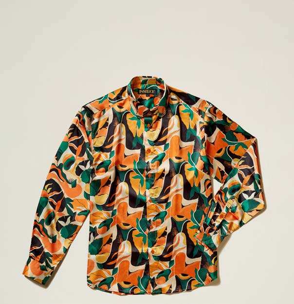 Inserch Abstract Tropics Print Long Sleeve Shirt LS050-29 Orange