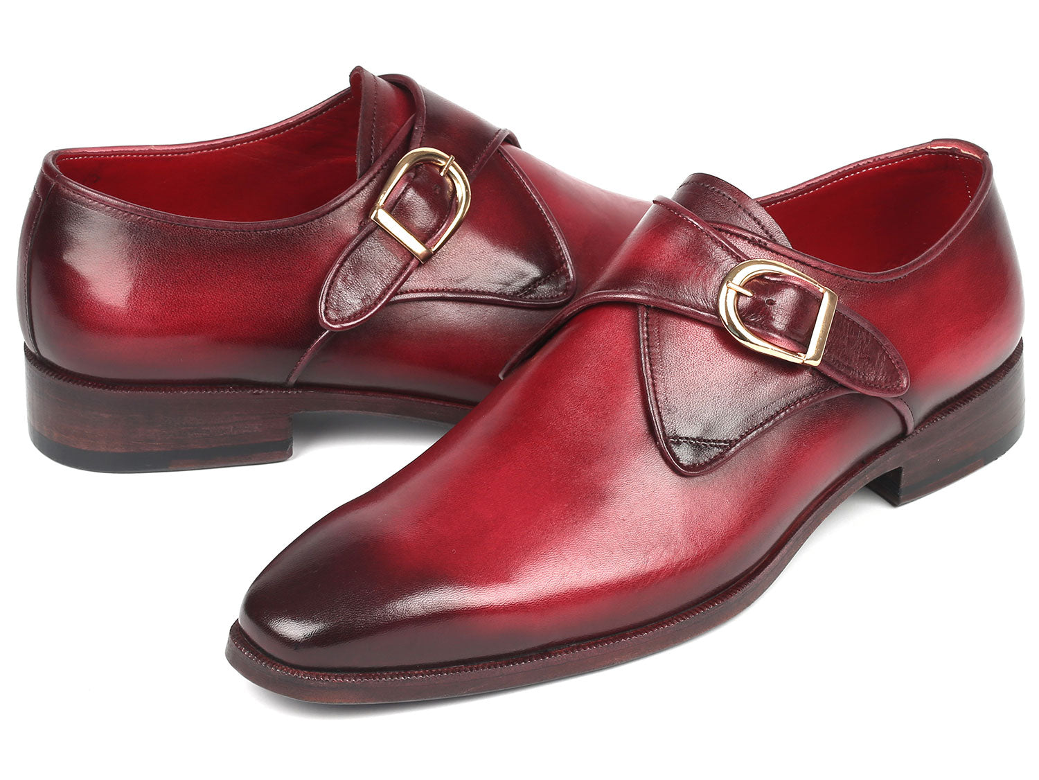 The Paul Parkman Single Monkstrap Shoes in Burgundy Leather - DW984P feature a polished finish with a buckle strap, low heel, and sleek design.