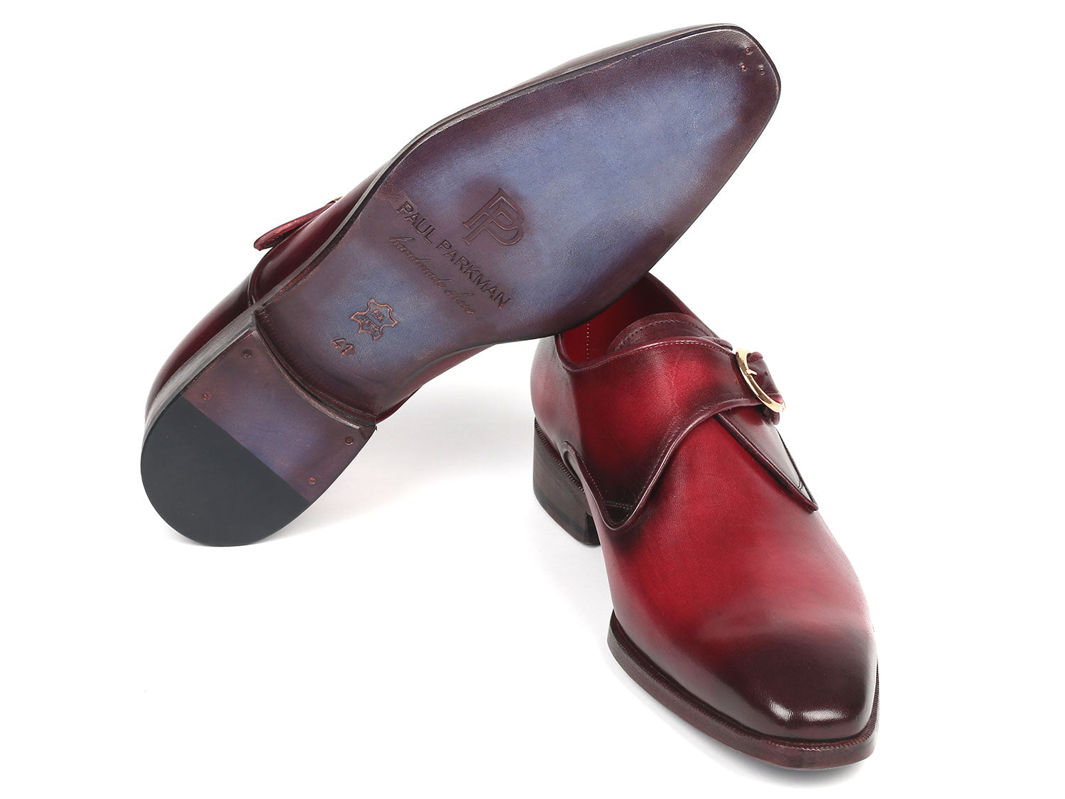 The Paul Parkman Single Monkstrap Shoes in Burgundy Leather - DW984P feature a polished finish with a buckle strap, low heel, and sleek design.