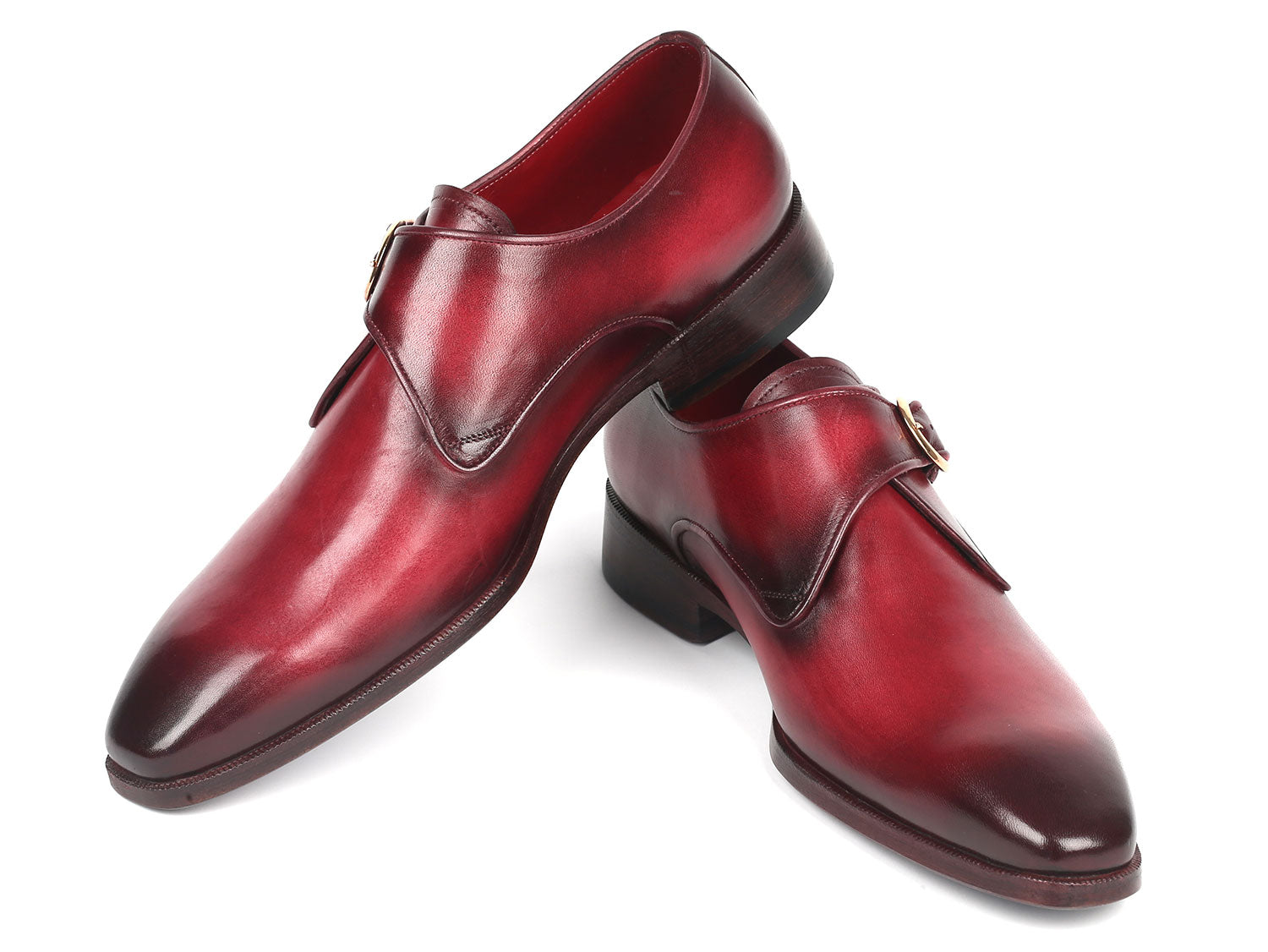 The Paul Parkman Single Monkstrap Shoes in Burgundy Leather - DW984P feature a polished finish with a buckle strap, low heel, and sleek design.