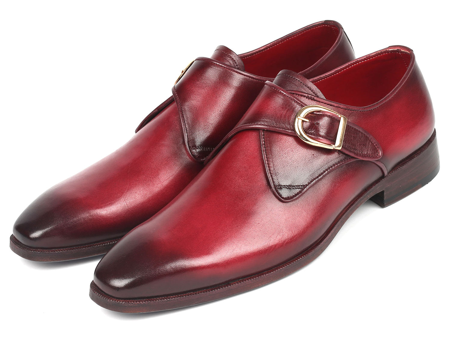 The Paul Parkman Single Monkstrap Shoes in Burgundy Leather - DW984P feature a polished finish with a buckle strap, low heel, and sleek design.