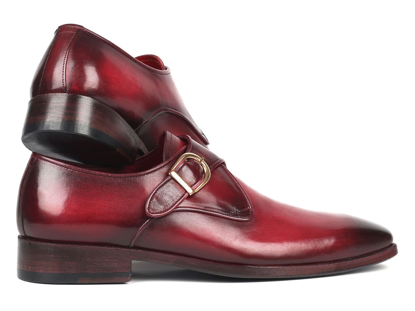 The Paul Parkman Single Monkstrap Shoes in Burgundy Leather - DW984P feature a polished finish with a buckle strap, low heel, and sleek design.