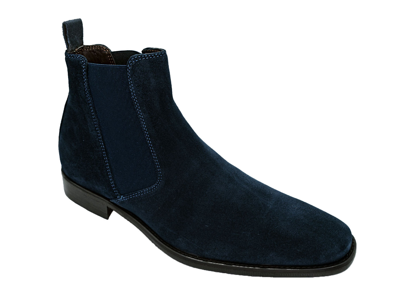 The GIOVACCHINI Milano Blue Suede Chelsea Boot, crafted in Italy, boasts elastic side panels and a low heel.