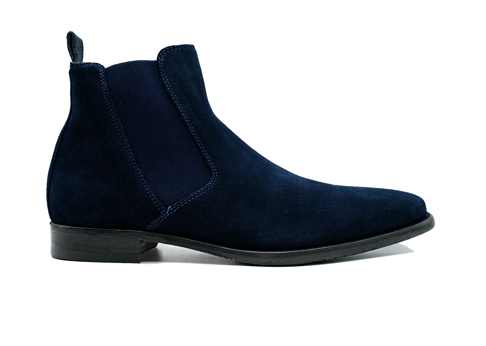 The GIOVACCHINI Milano Blue Suede Chelsea Boot, crafted in Italy, boasts elastic side panels and a low heel.