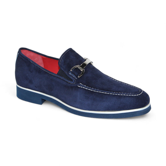 Emilio Franco's "Nino II" loafers, crafted from luxurious navy suede with metal detailing and contrasting stitching, proudly embody Italian craftsmanship.