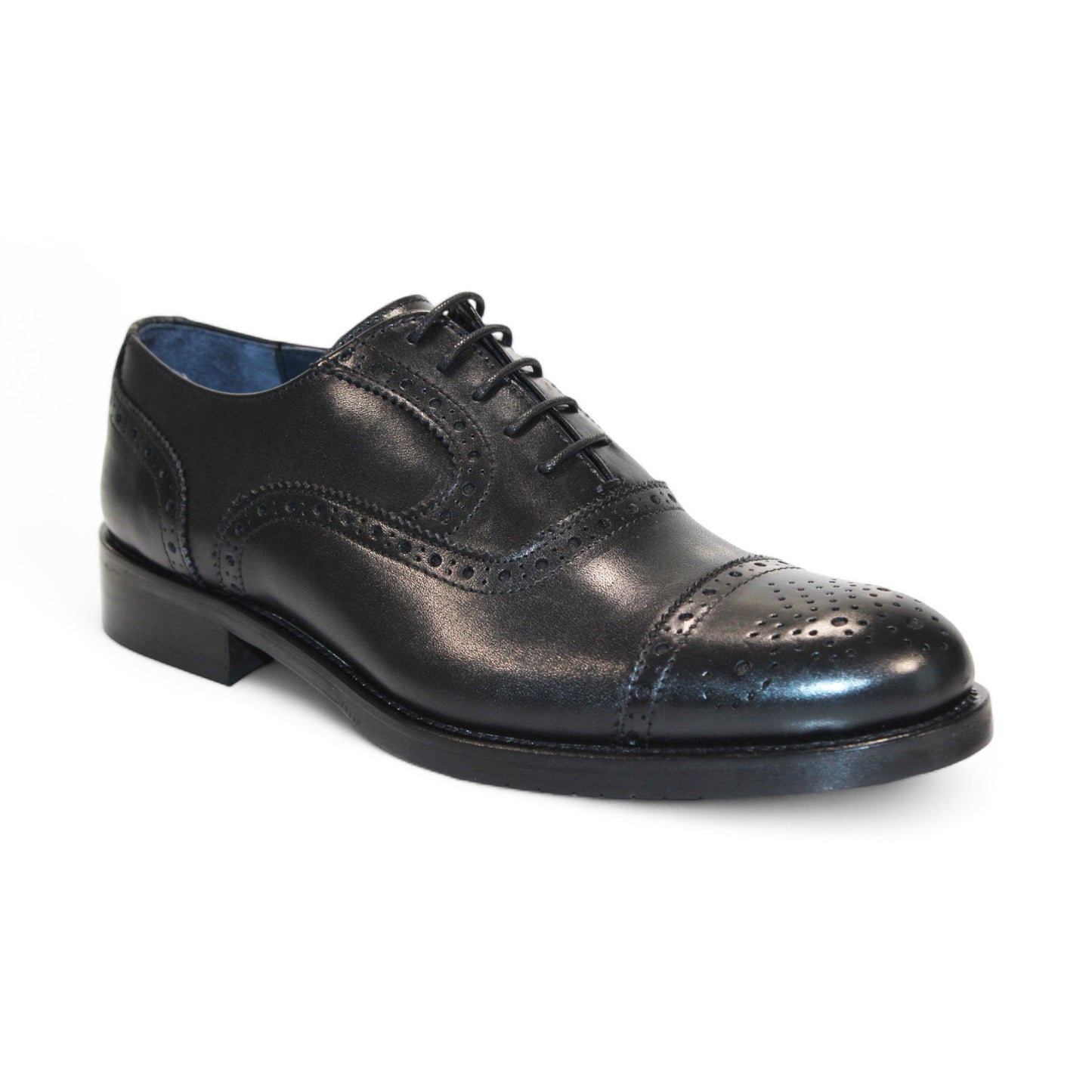 Firmani's Paul Black Shoes, featuring decorative perforations and laces, are slightly angled to the right.