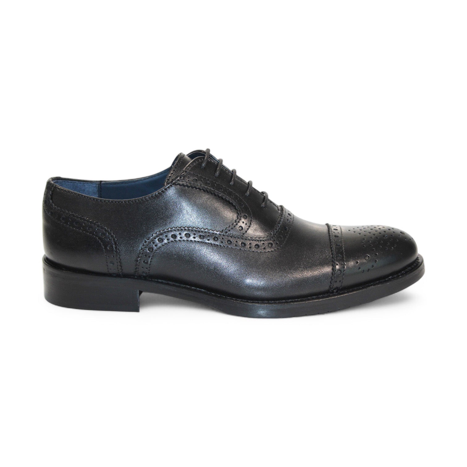 Firmani's Paul Black Shoes, featuring decorative perforations and laces, are slightly angled to the right.