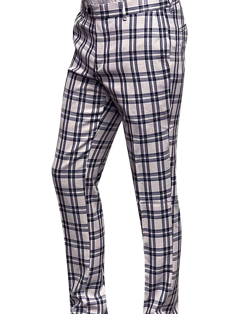 STATEMENT CLOTHING | ﻿PLAID SLIM FIT PANTS PL-300-BLUE