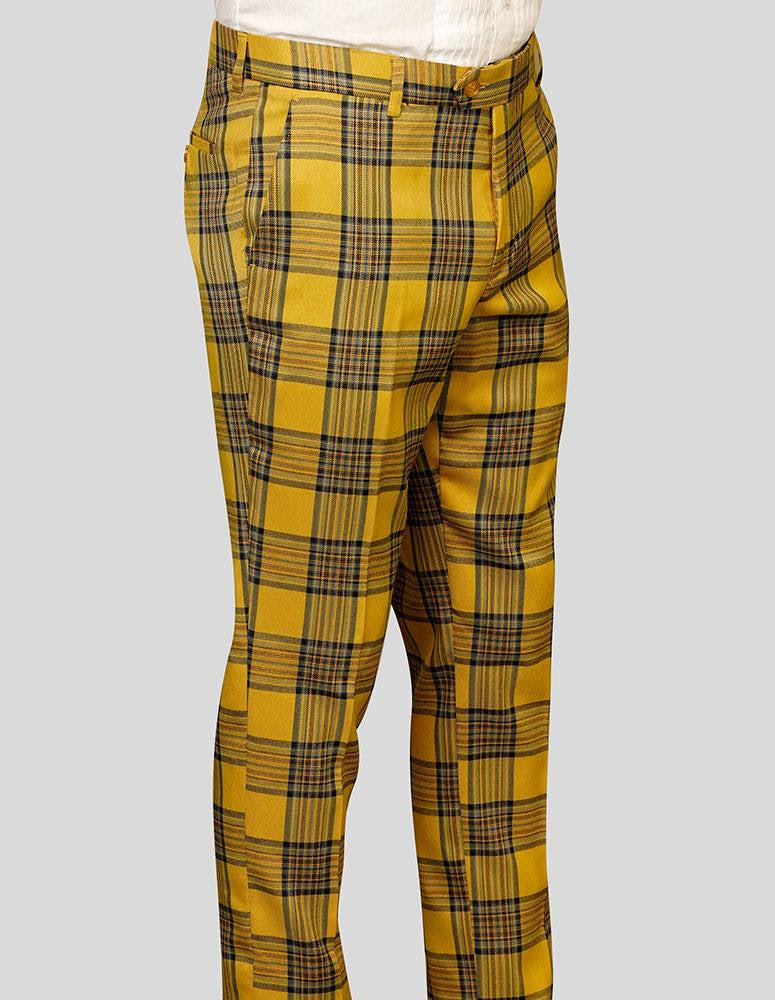 STATEMENT CLOTHING | ﻿PLAID SLIM FIT PANTS PL-301-GOLD