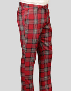 STATEMENT CLOTHING | ﻿PLAID SLIM FIT PANTS PL-301-RED