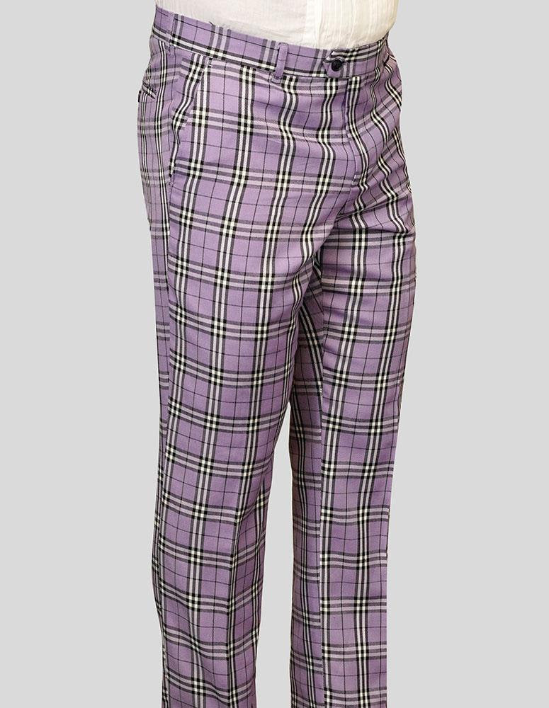 STATEMENT CLOTHING | ﻿PLAID SLIM FIT PANTS PL-302-PURPLE