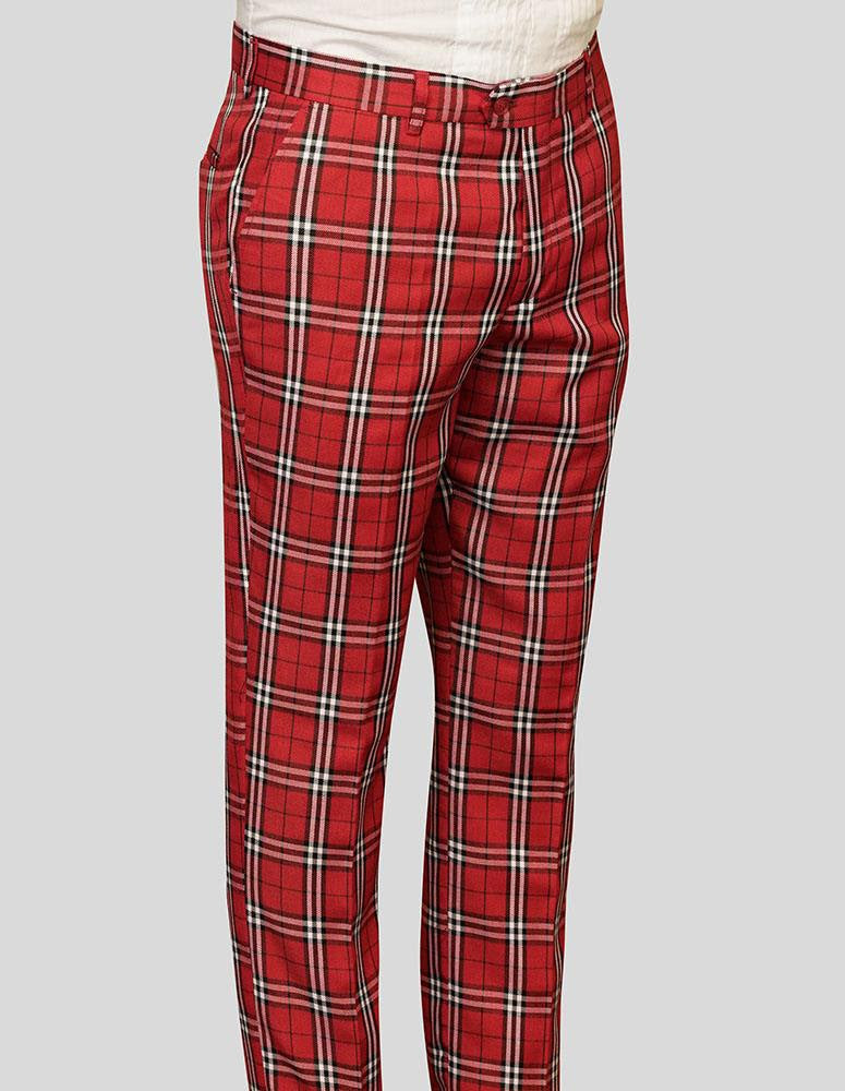 STATEMENT CLOTHING | ﻿PLAID SLIM FIT PANTS PL-302-RED