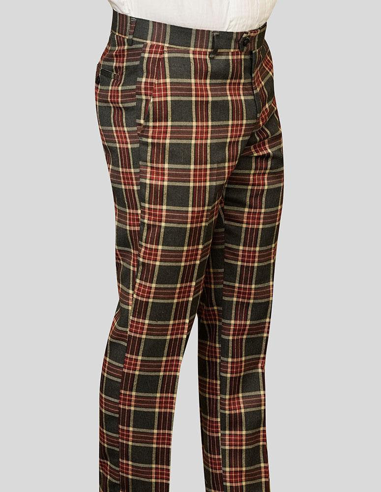 STATEMENT CLOTHING | ﻿PLAID SLIM FIT PANTS PL-303-BURGUNDY