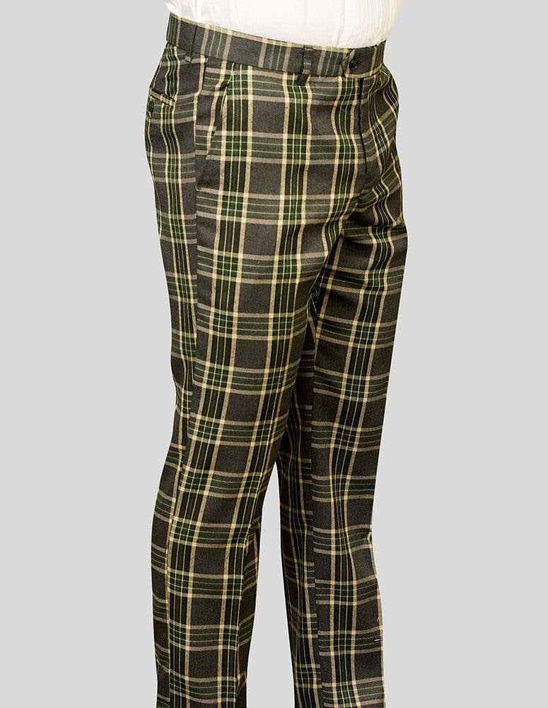 STATEMENT CLOTHING | ﻿PLAID SLIM FIT PANTS PL-303-GREEN