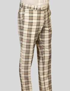 STATEMENT CLOTHING | ﻿PLAID SLIM FIT PANTS PL-304-OFFWHITE