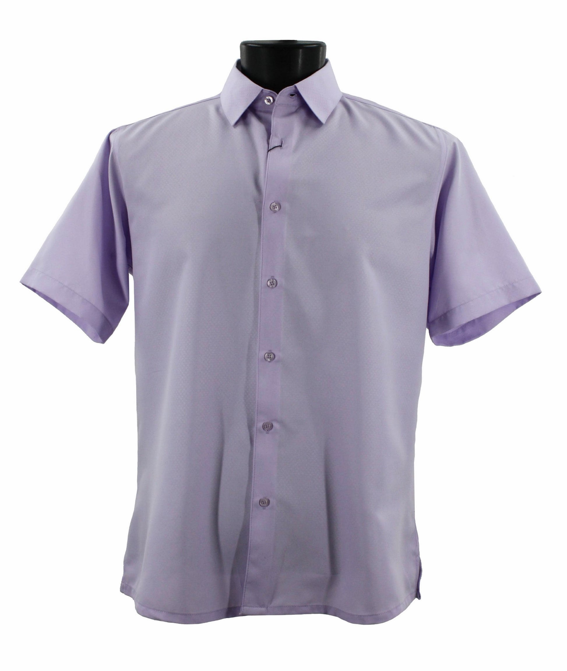 A streamlined modern-fit lilac short-sleeve shirt, the Sangi Short Sleeve Shirt S 2026 by Sangi, displayed on a black mannequin.