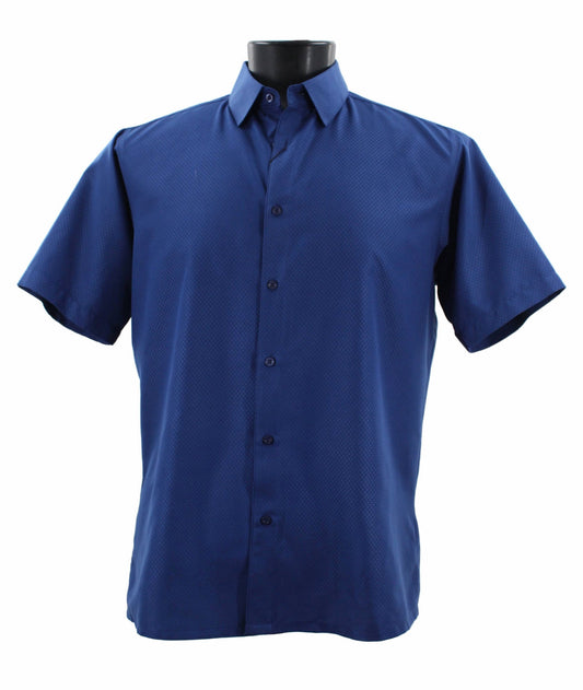 The Sangi Short Sleeve Shirt S 2026 in Midnight Blue stylishly displays a modern fit on the mannequin.