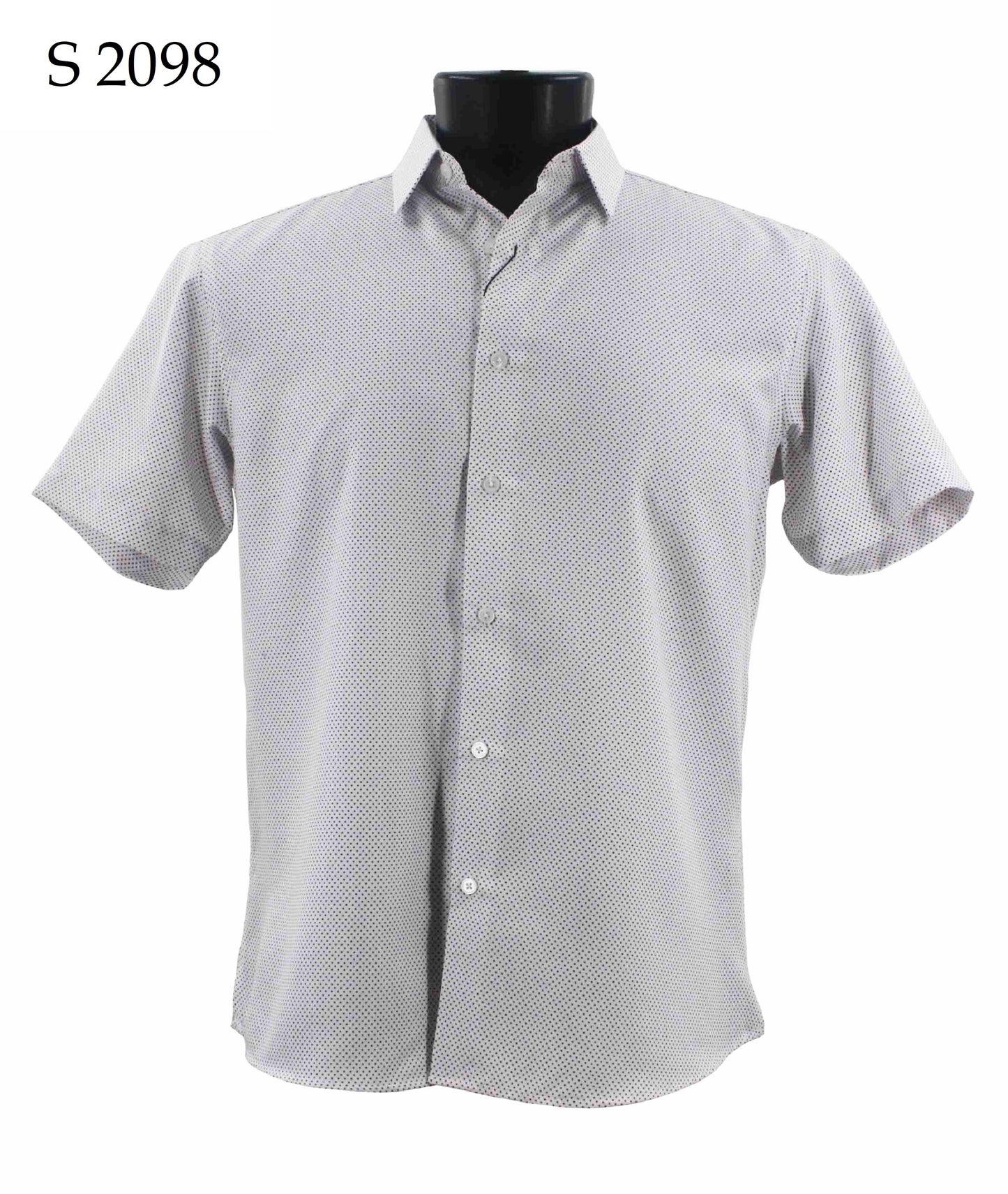 The Sangi Short Sleeve Shirt S 2098 is a modern-fit, short-sleeve, button-up shirt featuring a small dotted pattern.