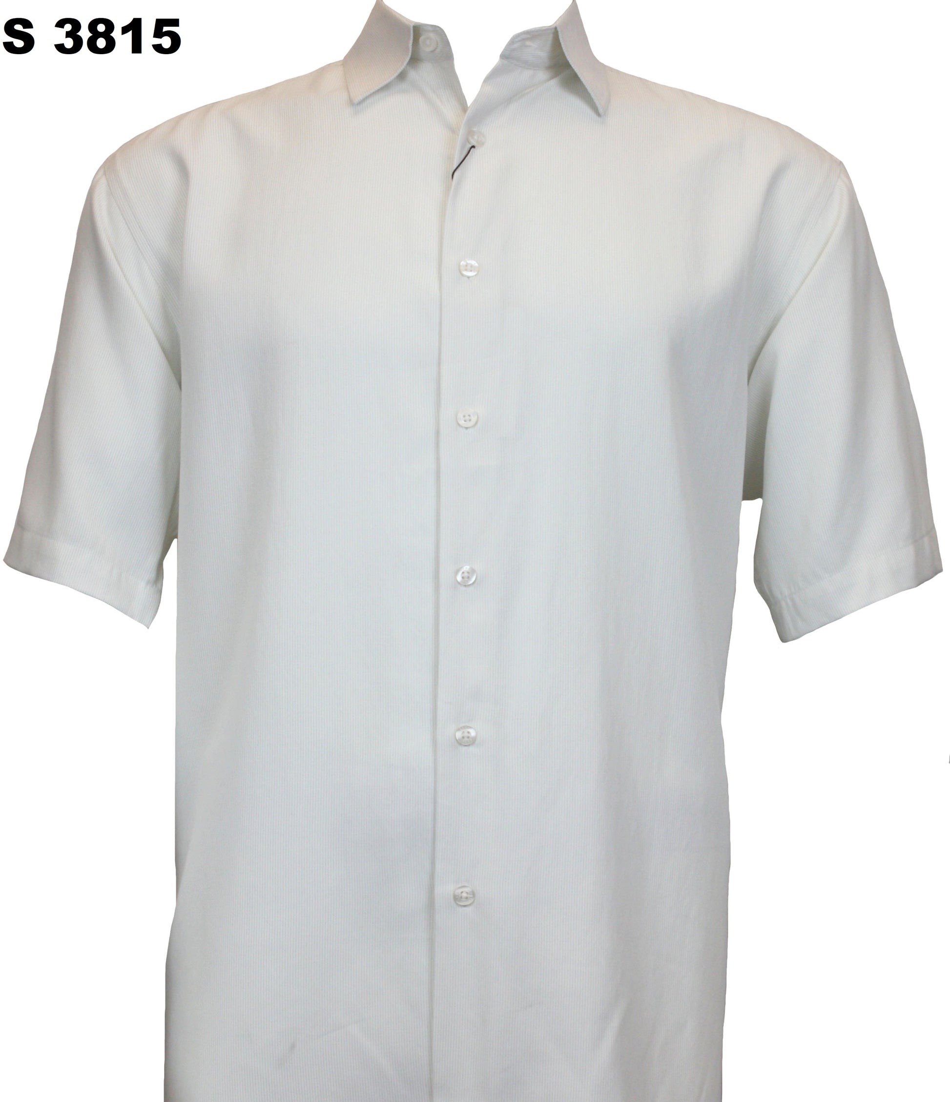 The Sangi Short Sleeve Shirt S 3815, from the brand Sangi, is a white button-up crafted from a soft modal blend. It features a classic collar and regular fit, elegantly displayed against a plain background.