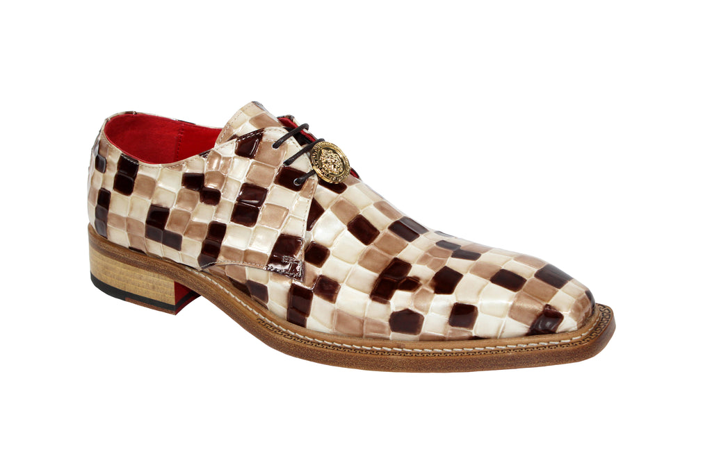 Emilio Franco Couture "Santo" Multi Brown Patent Croco Shoes (with lace bar)