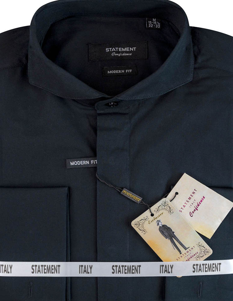 STATEMENT CLOTHING | ﻿COTTON SPREAD COLLAR DRESS SHIRT SP-100-BLACK